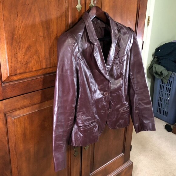 Winlit Women's Leather Blazer Jacket Size 15-16 Red Button Front Y2K - Picture 13 of 16